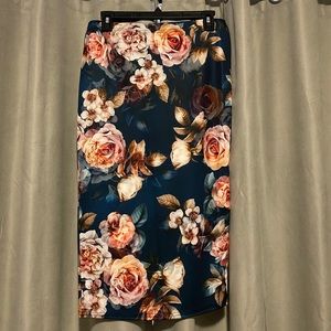 Prussian Blue Pencil Shirt with Flowers